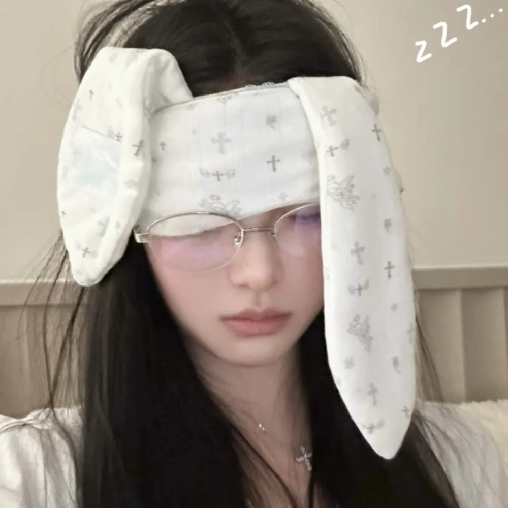 Fashion Stretchy Lop Ear Rabbit Headband Soft Cartoon Bunnies Eye Shade Kawaii Sweet Rabbit Blindfold Hair Styling Accessory