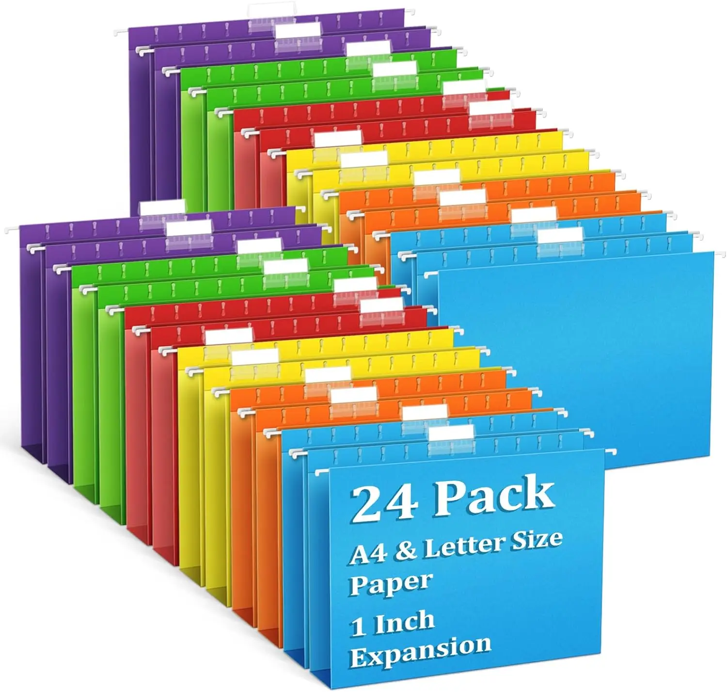 

24 Pack 1 Inch Expansion Hanging File Folders, Letter Size Hanging Folders with 1/5-Cut Adjustable Tab, Extra Capacity Hangin