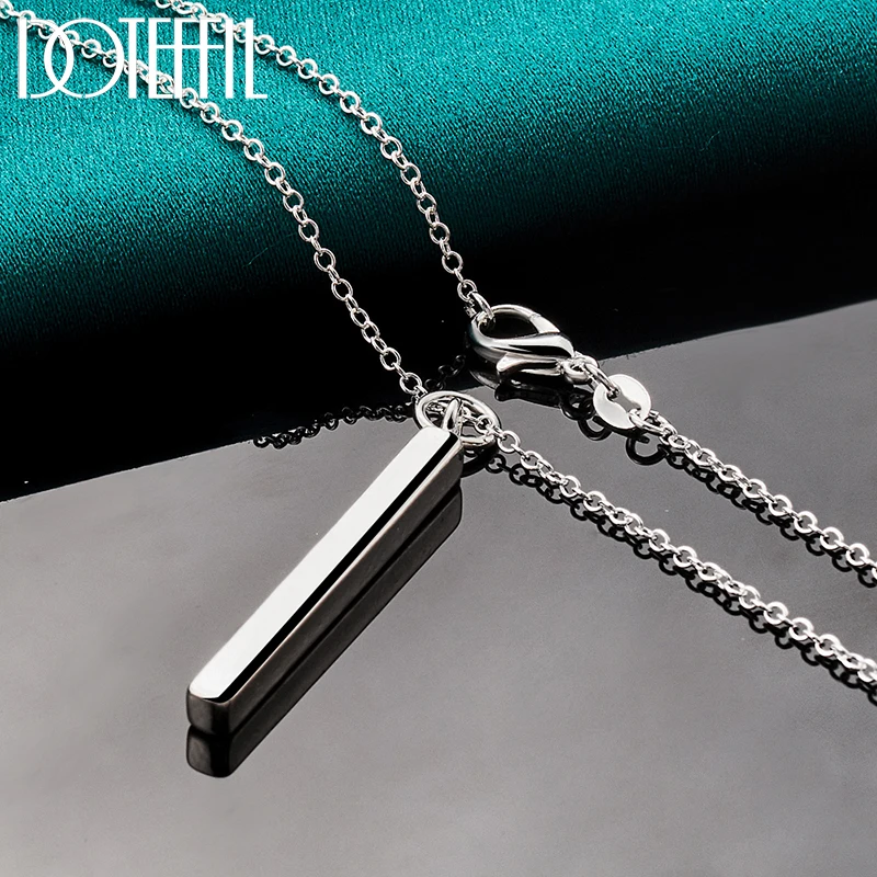 DOTEFFIL 925 Sterling Silver 18 inch Chain Square Pillar Necklace Earring Set For Women Wedding Engagement Party Jewelry