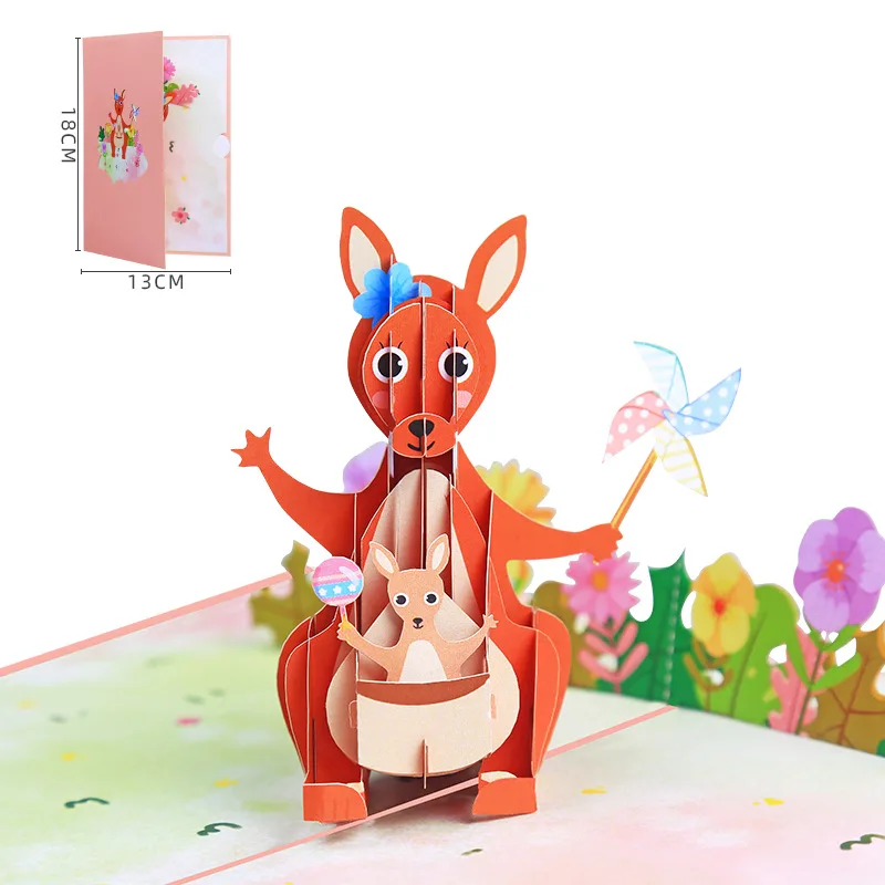 10pcs Handmade Kangaroo Mother Flower 3D Pop UP Greeting Invitation Paper Card Thanks Christmas Wedding Birthday Party Gift