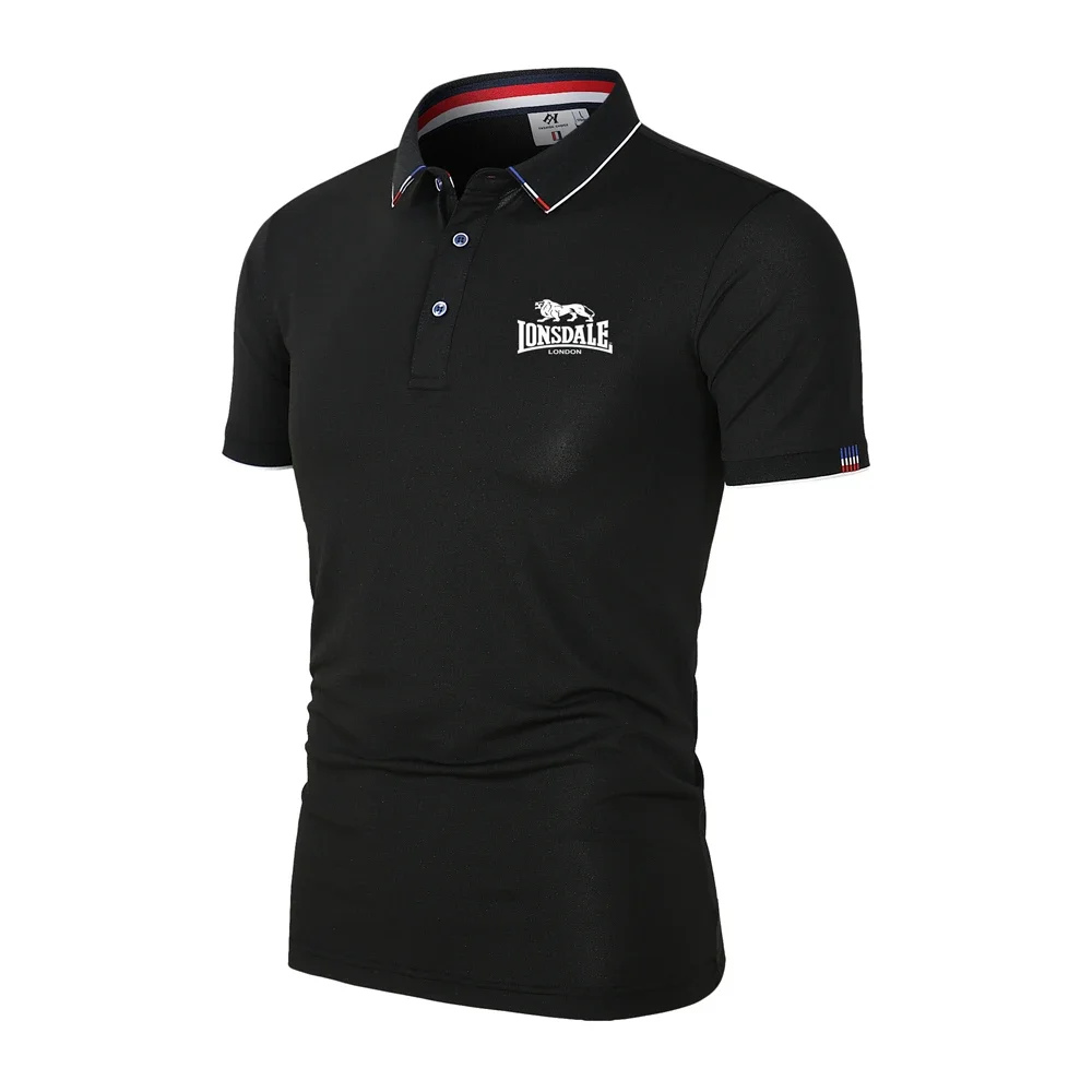 2024 Summer New Lonsdale Logo Fashion Flip Collar Men's Polo Shirt Solid Color Business Outdoor Travel Quick Drying Sports Top