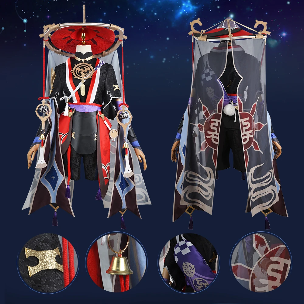 Scaramouche Cosplay Genshinimpact Costume parrucca cappello Set completo Anime Halloween gioco Cosplay Wanderer Costume uniforme per gli uomini