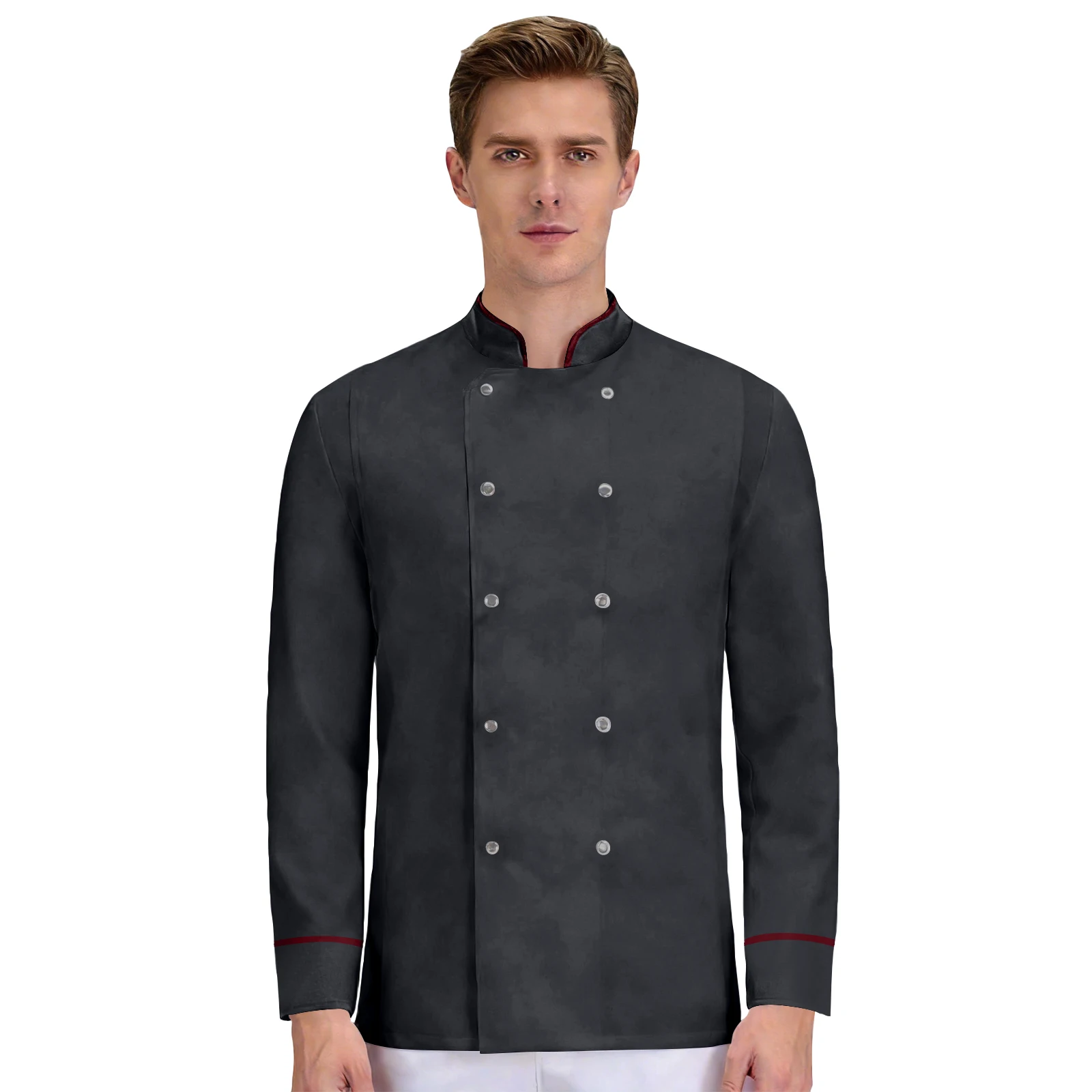 Long Sleeves Solid Color Chef Top Oil-Proof Unisex Chef Uniform Occupation Clothing Button Kitchen Workwear