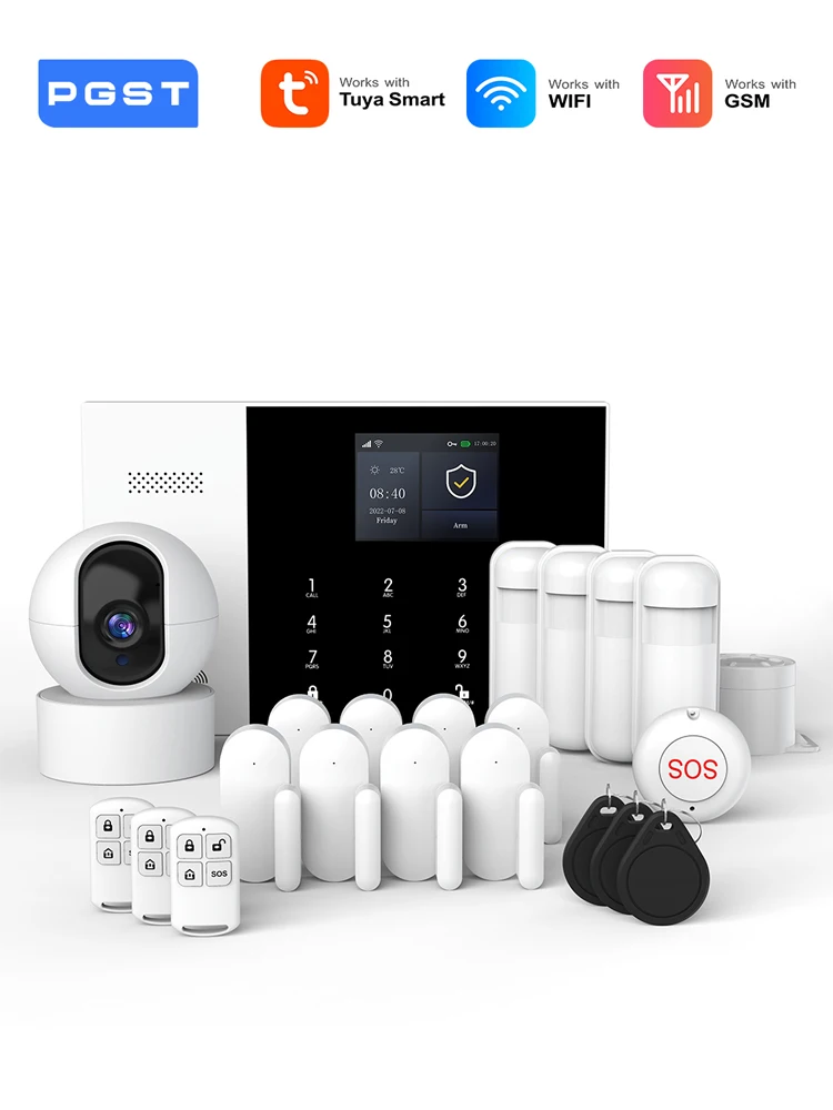 PGST résidentiel Tuya intelligent Gsm Wifi système d'alarme pour la maison sans fil alarme de sécurité maison vie intelligente App contrôle travail avec ALexa