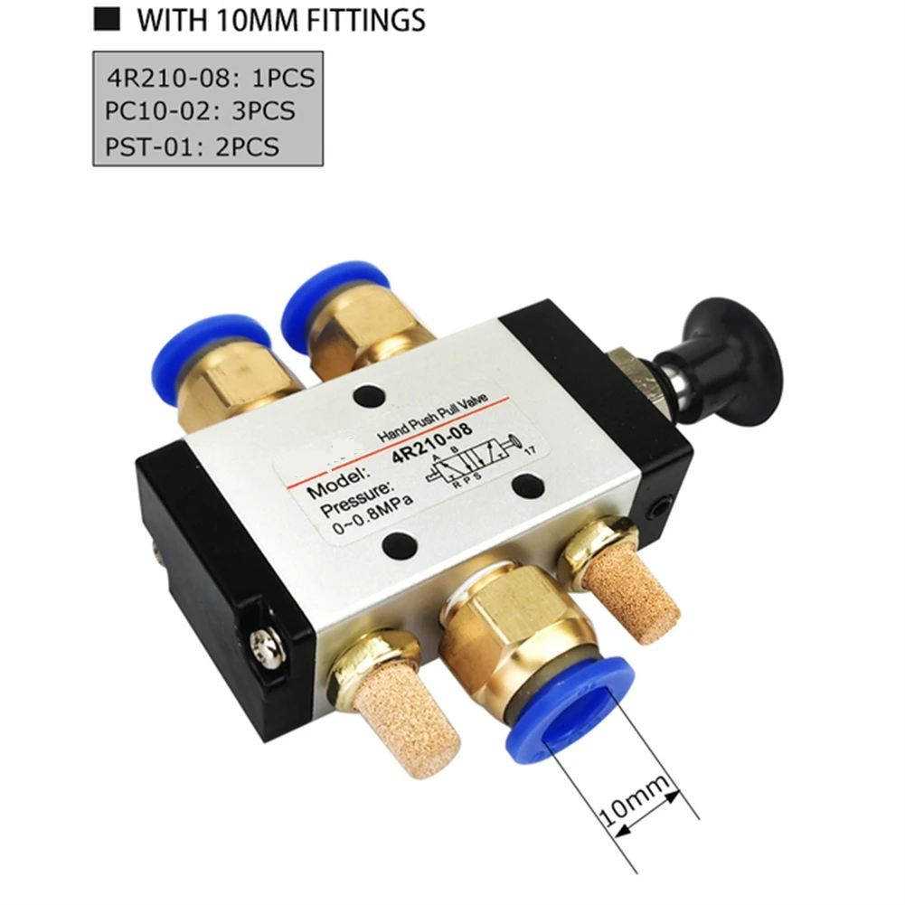 Pneumatic Valve Mechanical Pneumatic Valve 4R210 08 5 Port 2 Pos 1/4in BSPT with Copper Connector and PSB 1/8 Silencer