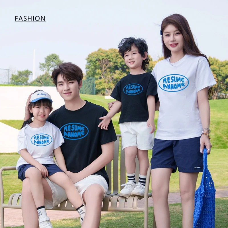 Conjuntos a juego para la familia, camisetas de manga corta para padre, madre e hijo e hija, camisetas coreanas de algodón para padres e hijos, ropa