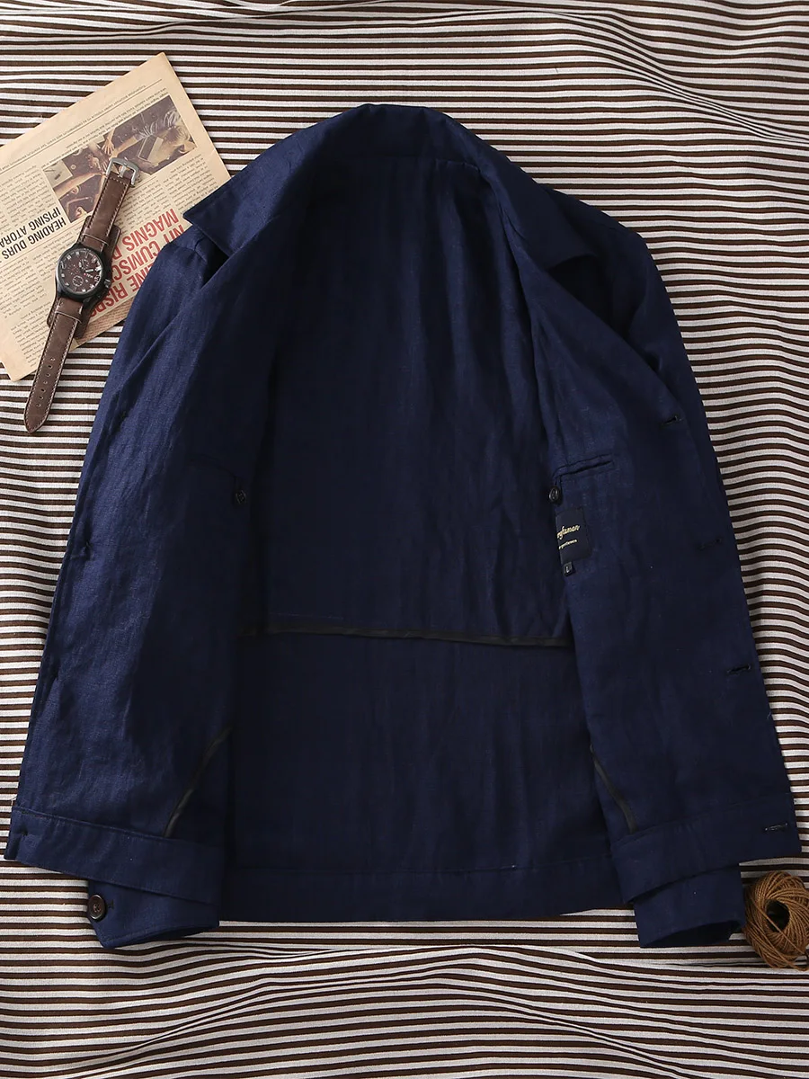 100% Linen Men's Modified A2 Pilot Jacket Full Hanging Surface Design Shorts Jacket Old Money Style