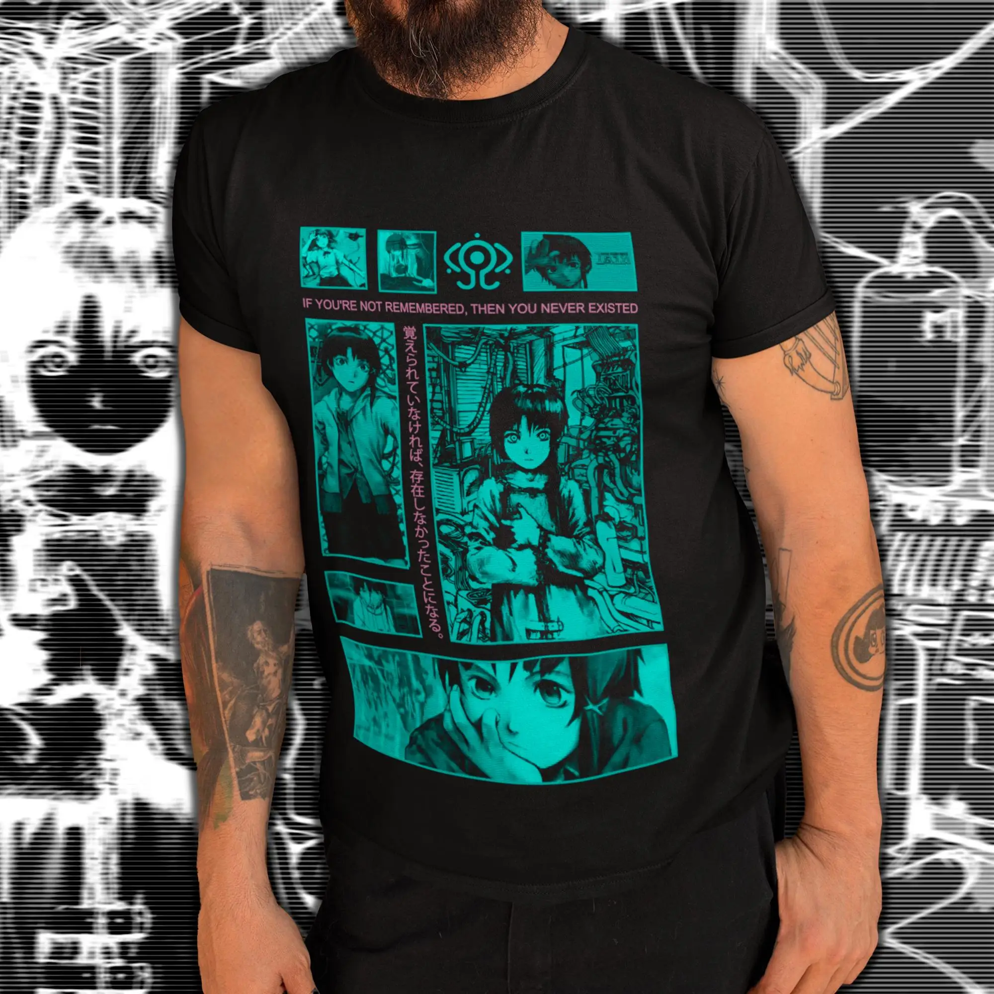 Lain قميص التجارب التسلسلية Lain المحملة 90s أنيمي الجرافيك المحملة مانغا عاشق هدية تي شيرت الصيف تي شيرت رجالي طاقم الرقبة القطن المحملة