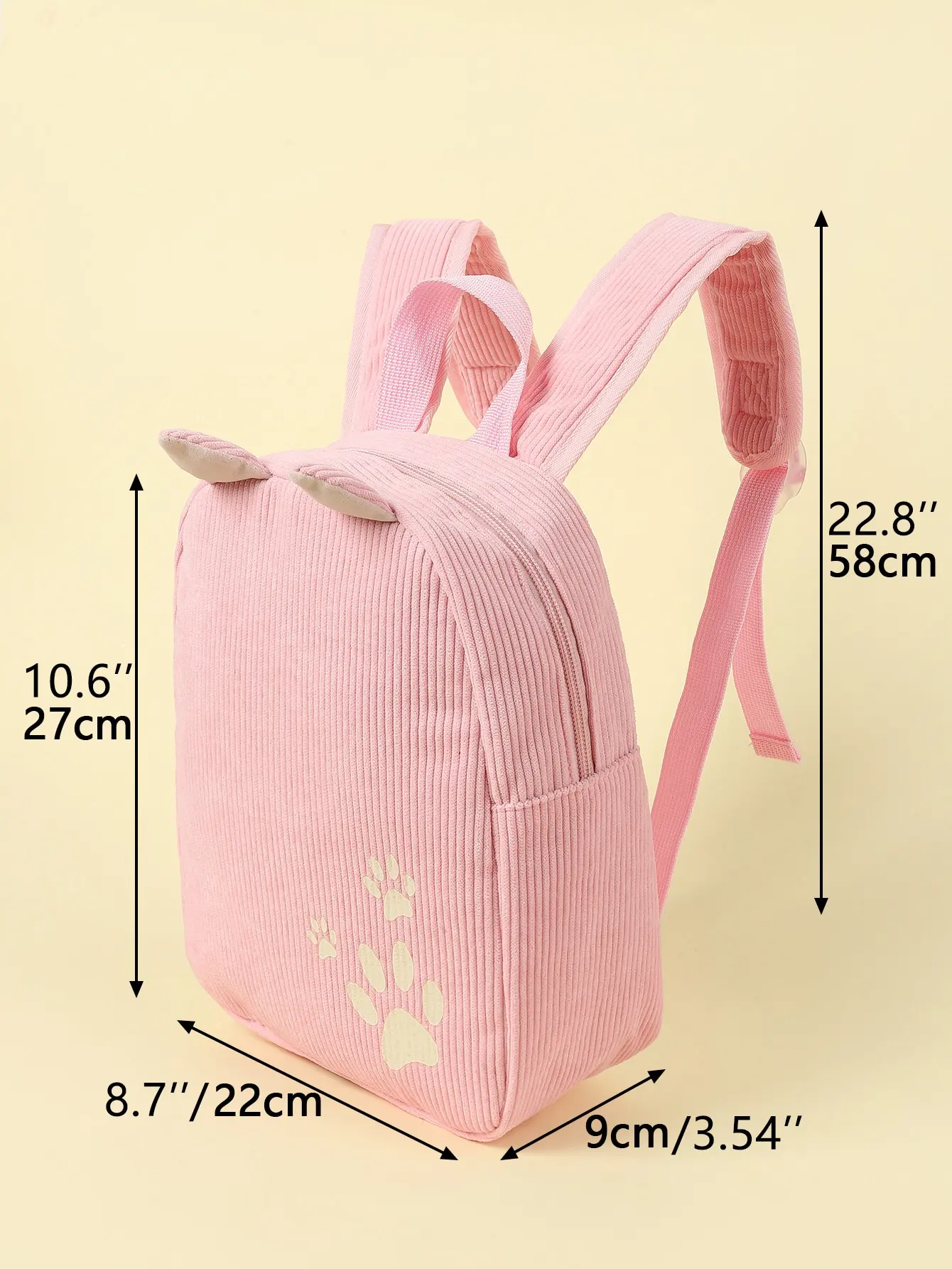 Girls Pink Paw Pattern Cartoon Ear Decor Classic Backpack