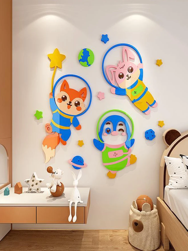 

Cute Animal Astronaut 3D Three-Dimensional Acrylic Custom Classroom Science And Technology Theme Background Wall Decoration