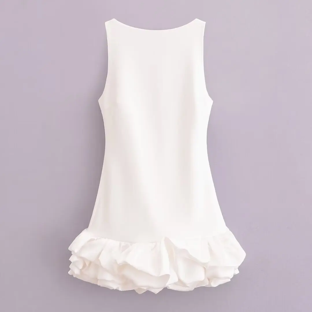 2025 Spring And Summer New Women's White Sleeveless Short Ruffle Dress