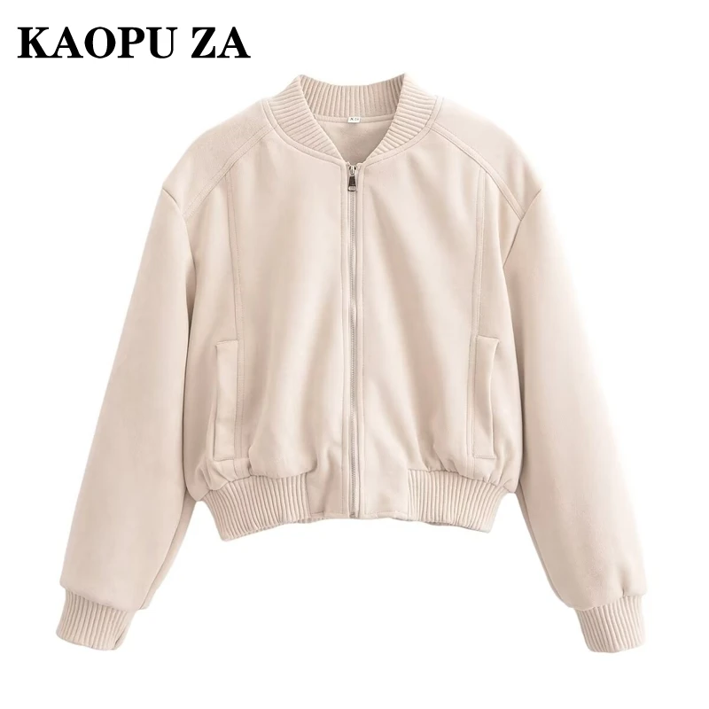 KAOPU ZA 2024 New Autumn Women's Fashionable Suede Effect Pilot Jacket Casual European American Style Outerwear