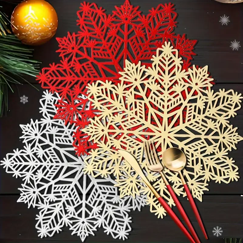 1-20PCS Solid Color Snowflake PVC Table Mat Hollow Placemat Heat Resistant Insulation Coaster Pads Bowl Christmas Home Decor