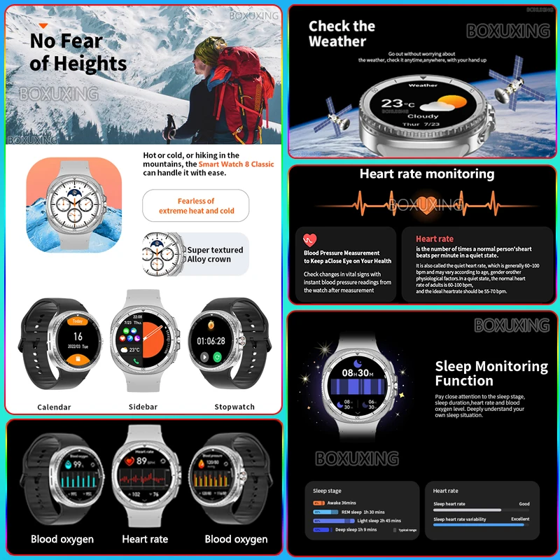 Nowy Smartwatch 8 Classic 2025 dla mężczyzn, ekran AMOLED, połączenia Bluetooth, śledzenie GPS, pomiar tętna, wodoodporność IP68, smartwatch kompatybilny z Samsung