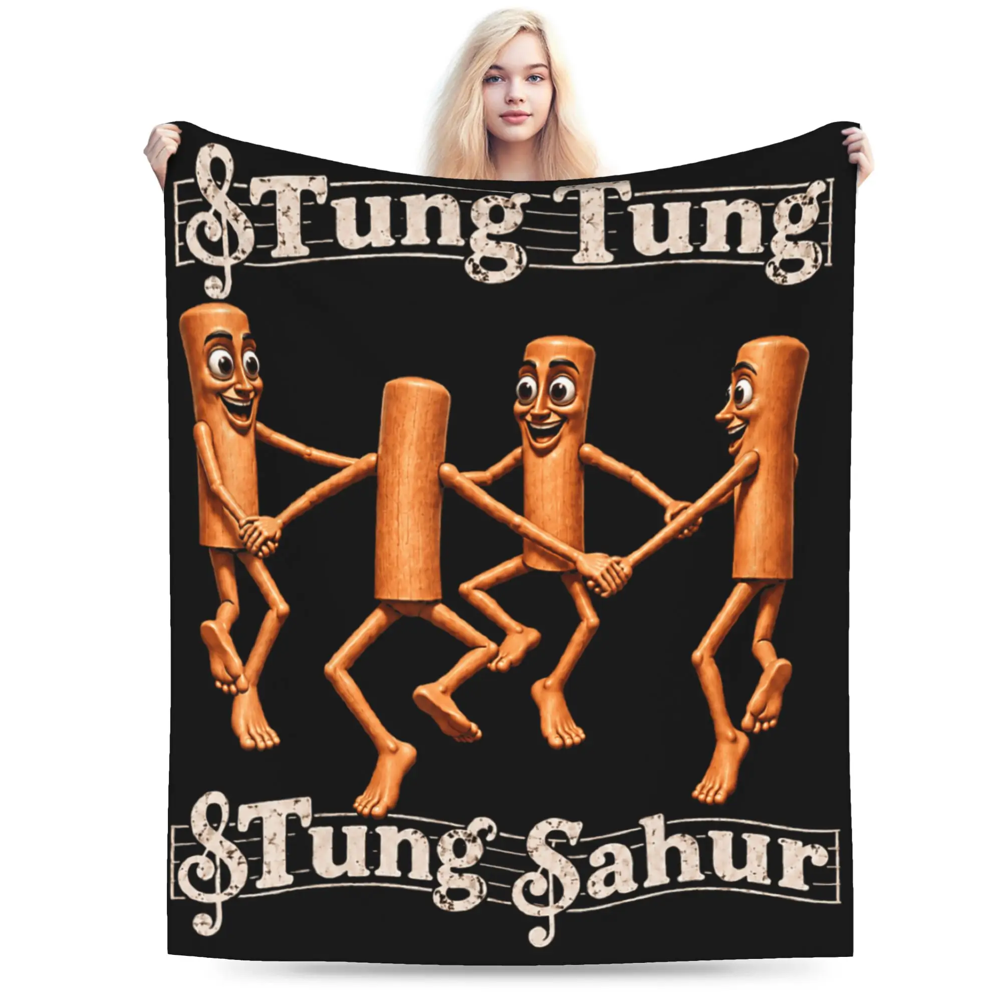 Warm Bedding Throws Picnic Tung Tung Sahur Funny Music Dance Blanket Flannel Bedspread For Couch Chair Fashion Sofa Bed Cover