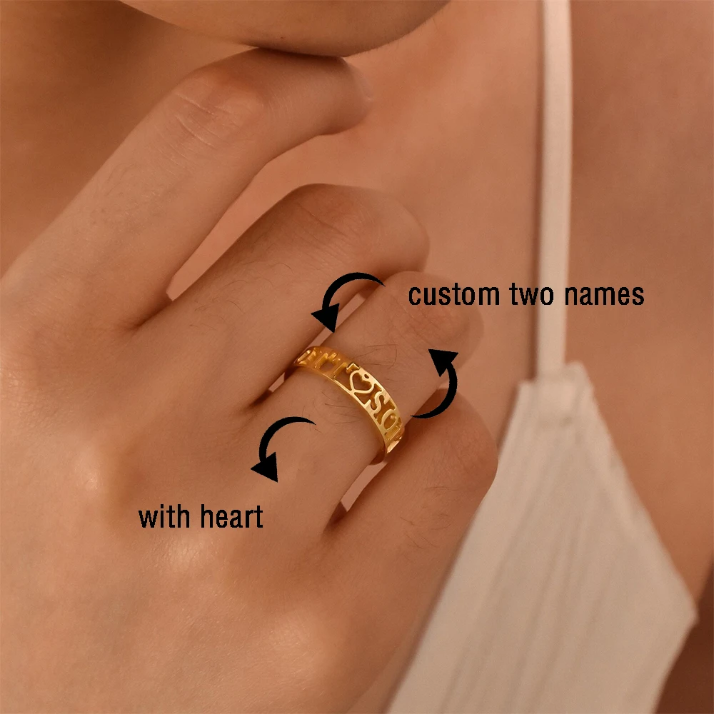 Personalized Engagement Wedding Custom Two Name Ring Stackable Stainless Steel Gold Color Jewelry Rings Anniversary Anillos Gift