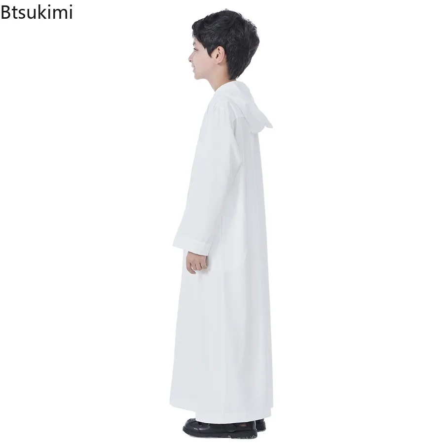 Ragazzi Medio Oriente Islam Manica Lunga Con Cappuccio Arabo Dubai Robe, Arabia Saudita Dubai Türkiye Casual Stile Etnico Thobe Abaya Abbigliamento