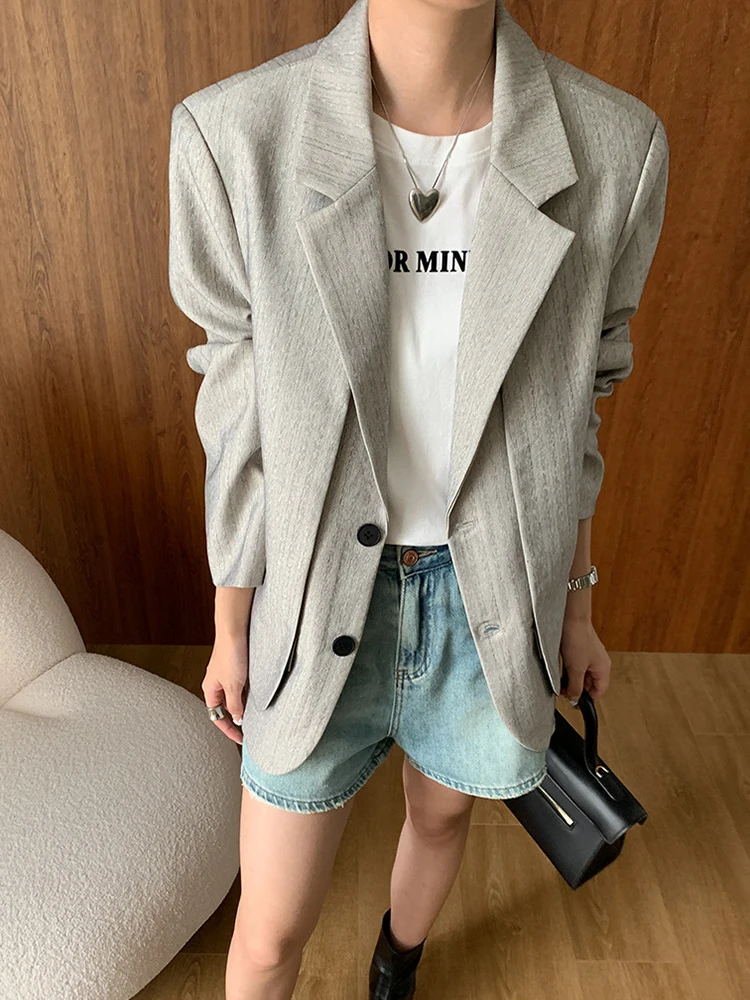 [LANMREM] Spliced Design Fake Two Piece Blazers Women\'s Notched Long Sleeve Fit Female Jackets Fashion 2024 Autumn New 26D9887