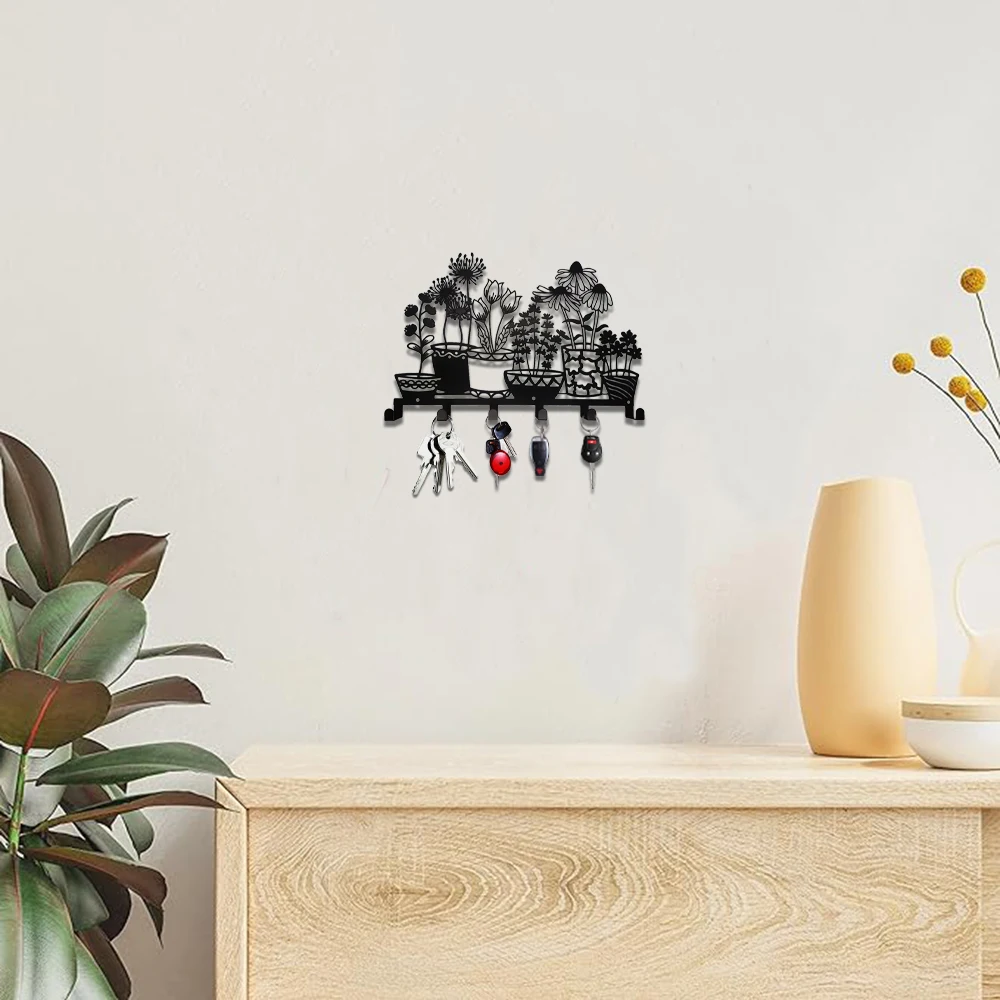Metal Holder , Black Key Holder ,Coat Hanger, 6 Hooks, Coat Rack, Modern Wall Hangings, Entryway Coat Rack, Kitchen Holder