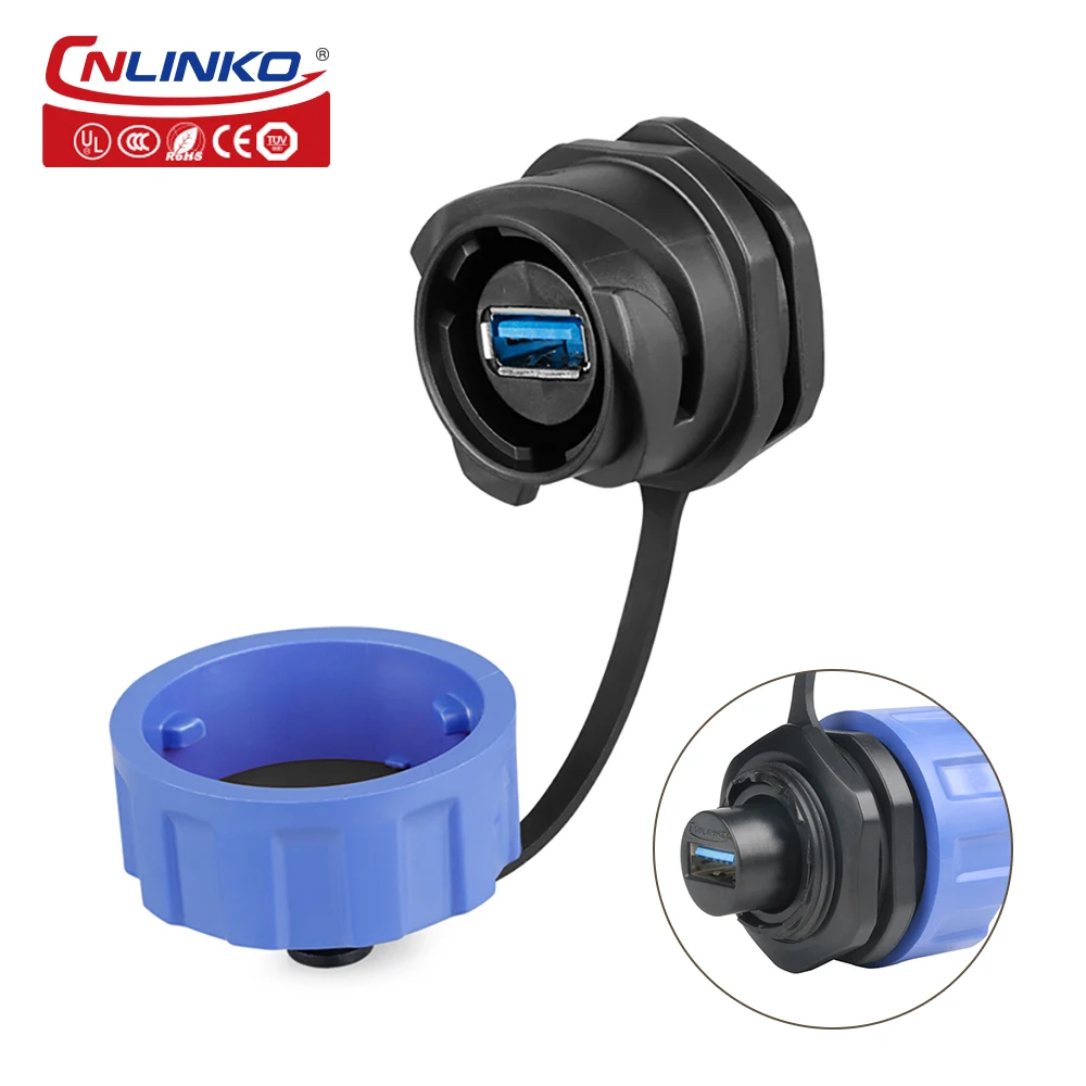 CNLINKO M24 USB3.0 2.0 Connector Receptacles Socket Cable Plug Waterproof Panel Wire Connector IP68 Charging Data Sync Connector