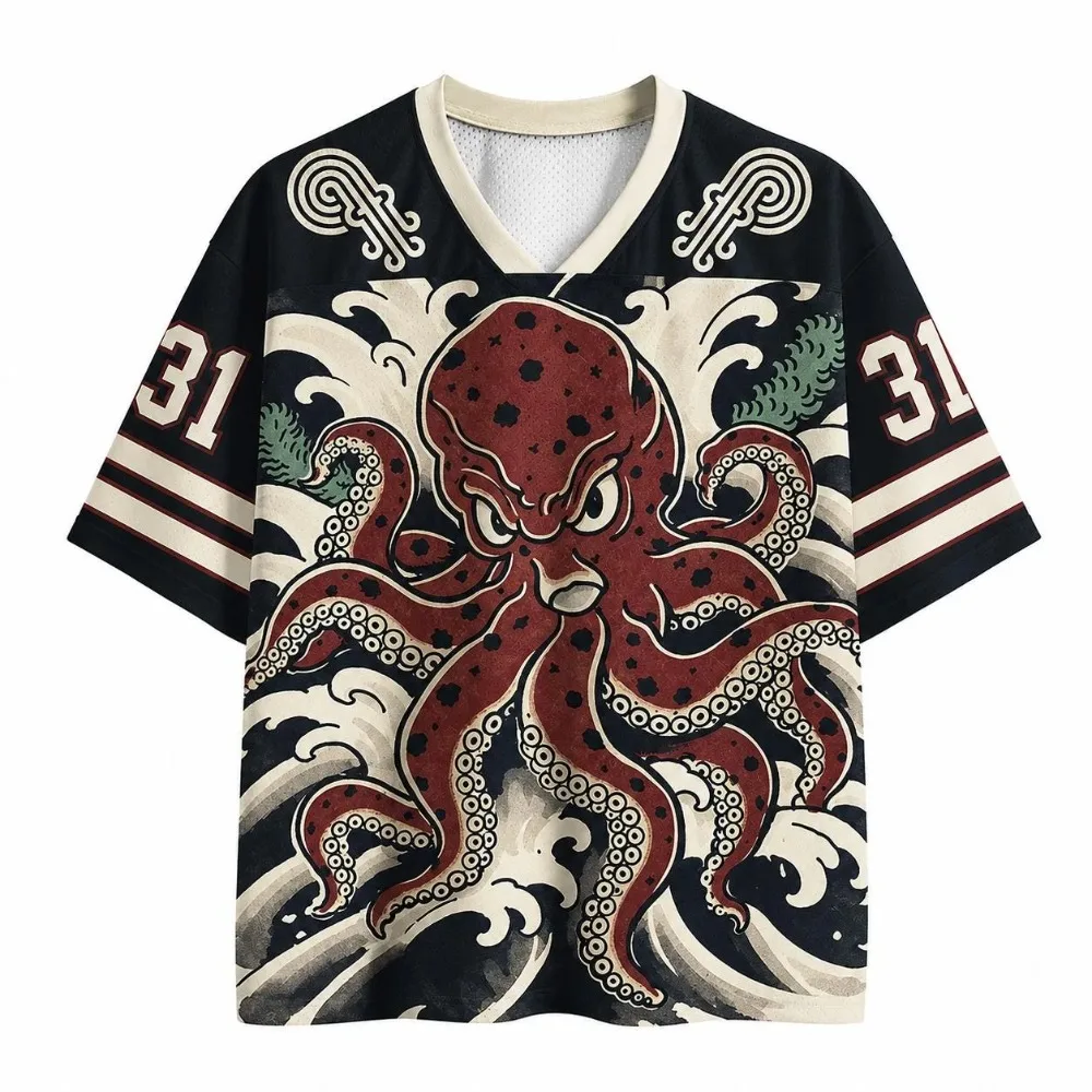Japanisches klassisches Oktopus 3D-Druck Sport-Schnelltrocken-Herren-T-Shirt mit V-Ausschnitt, Outdoor, Streetwear, Casual, Original Subkultur Y2K, Elternkleidung – Detail 18