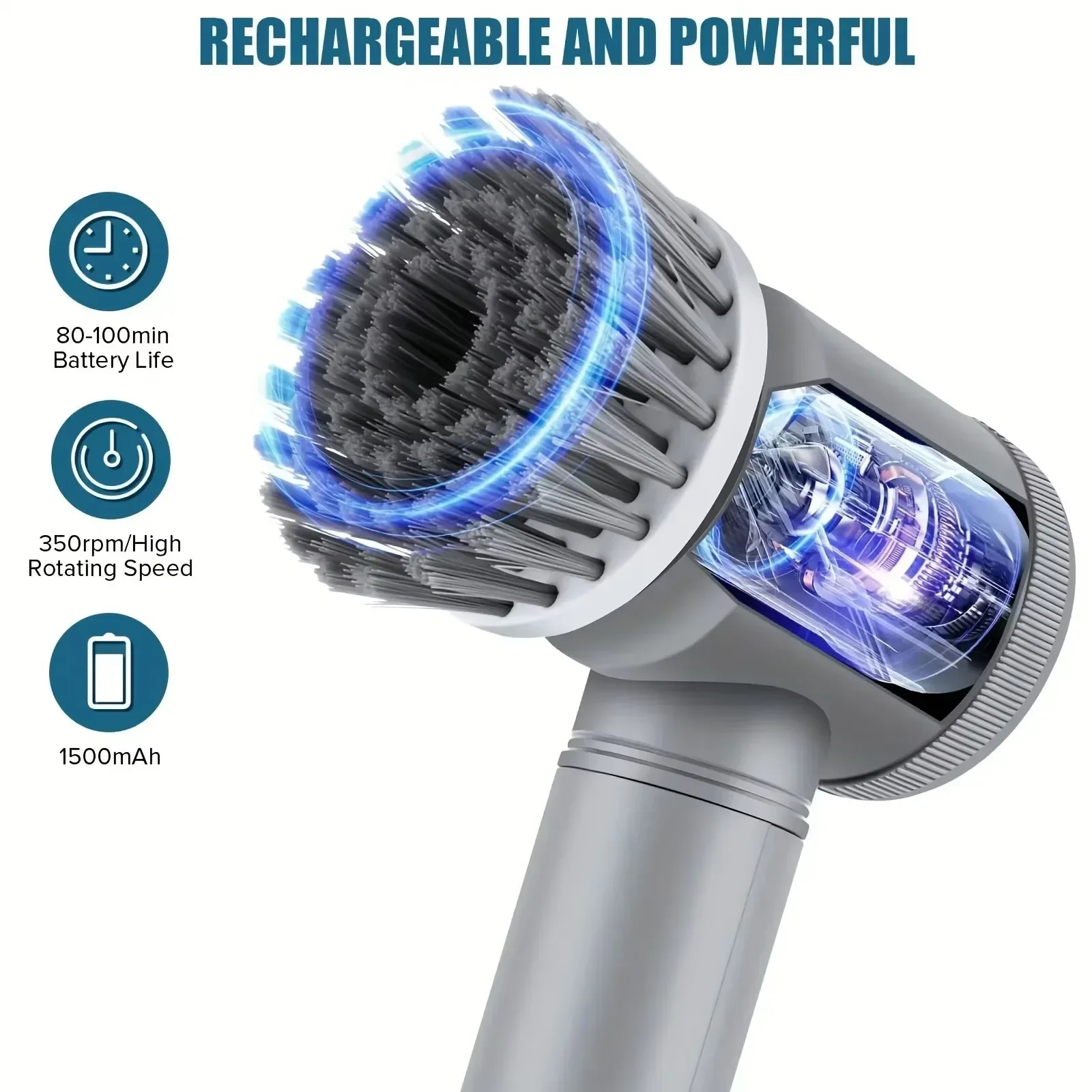 6 in 1 Electric Spin Scrubber,Bathroom Cleaning Brush Power Scrubber with 6 Replaceable Brush Heads, Electric Cleaning Brush