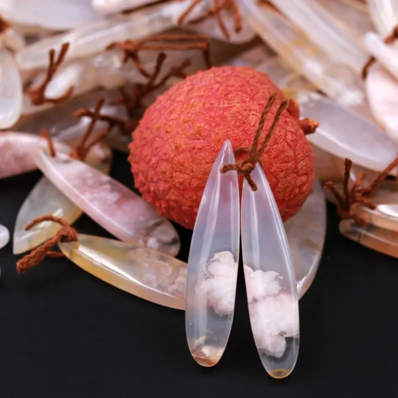 Natural Stone Cherry Agate Water Drop Earrings Beads For Jewelry Making,Gemstone Charms,DIY Necklace,23x14x3mm,6g