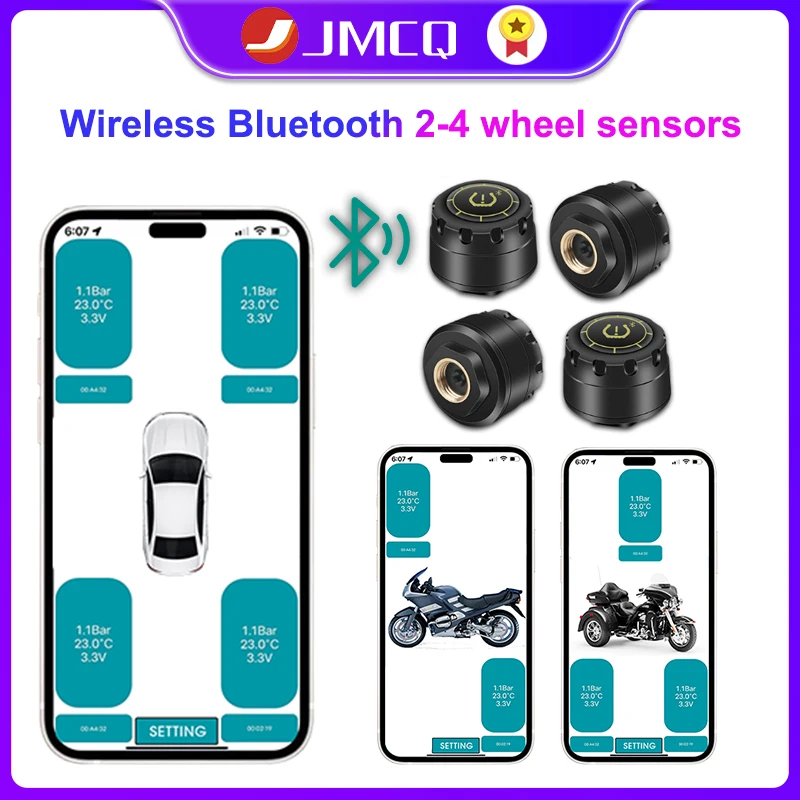 JMCQ Tire Pressure Sensors Motorcycle TPMS Monitoring System Tyre Pressure External For Motor Bluetooth-Compatible Android/IOS