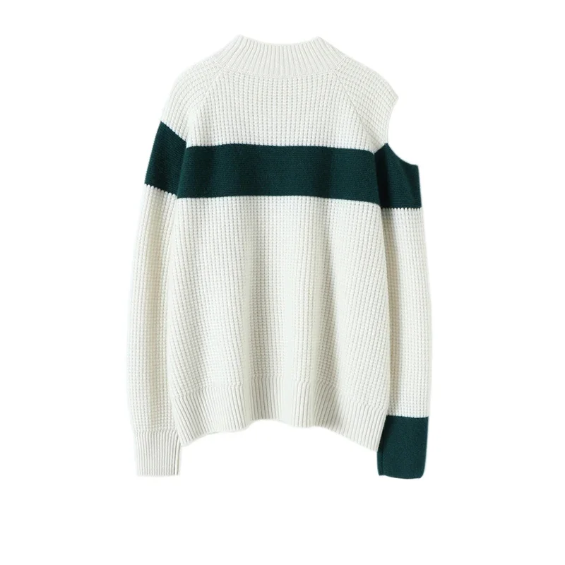 100% Cashmere Winter Warm Sweater Women New Designer Latest Fashion for Women Clothes High Street Striped