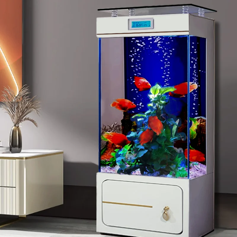 Household ultra-white floor-to-ceiling fish tank, living room back filter against the wall, full set of free-changing aquarium