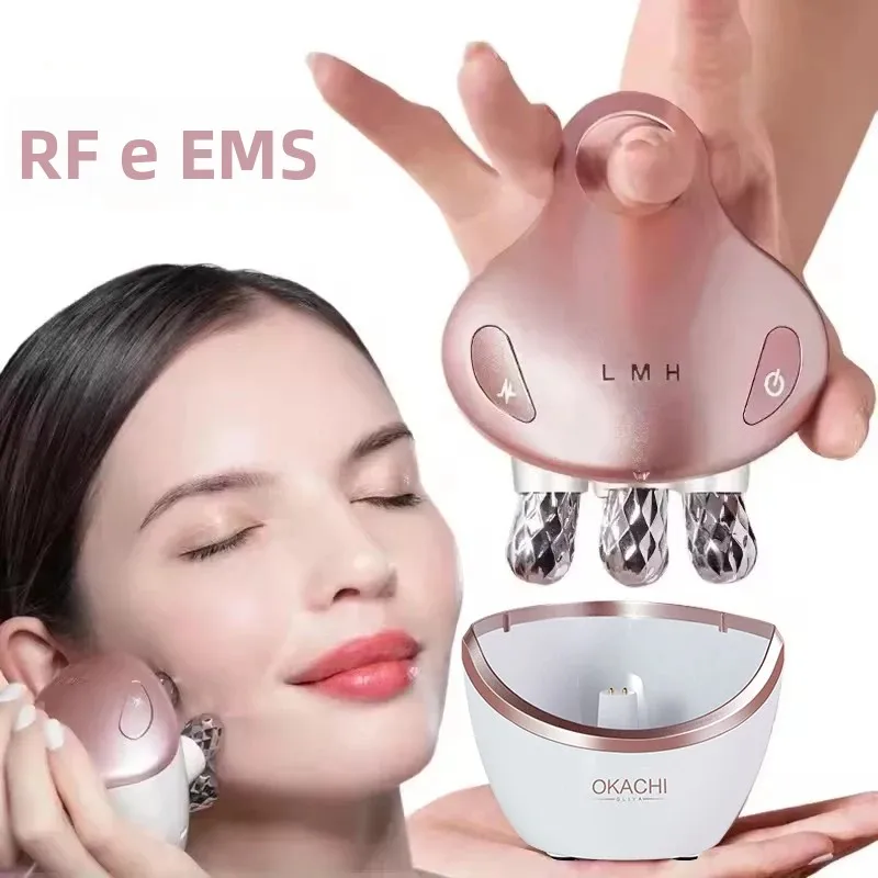 Massageador Facial EMS 5 em 1 com Cabeça de Massagem 4D para Uso Doméstico, Dispositivo Facial que Promove a Absorção de Creme Facial, 5 Modos de Luz Colorida, Ferramentas de Beleza