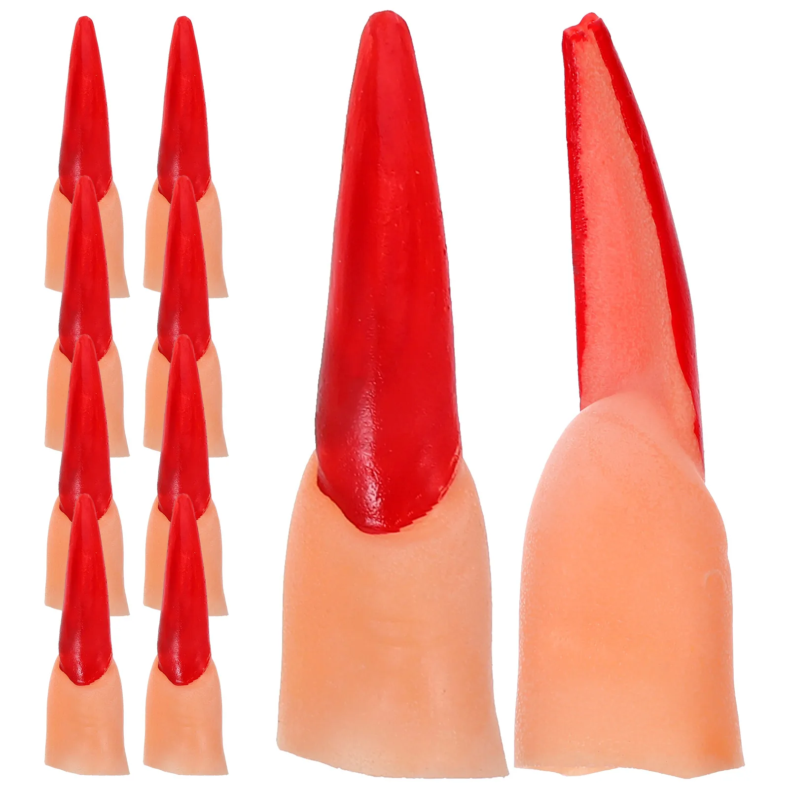 20 pçs dedos falsos prego zumbi plástico bruxas garras halloween cosplay adereços trajes assustadores acessórios cor vermelha