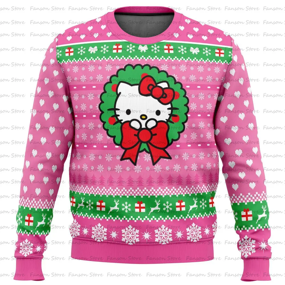 Hello Kitty Cartoon Sweater for Men and Women, Ugly Christmas Sweater, Anime Pullover, Tops, Fashion Hoodie, New, 2025