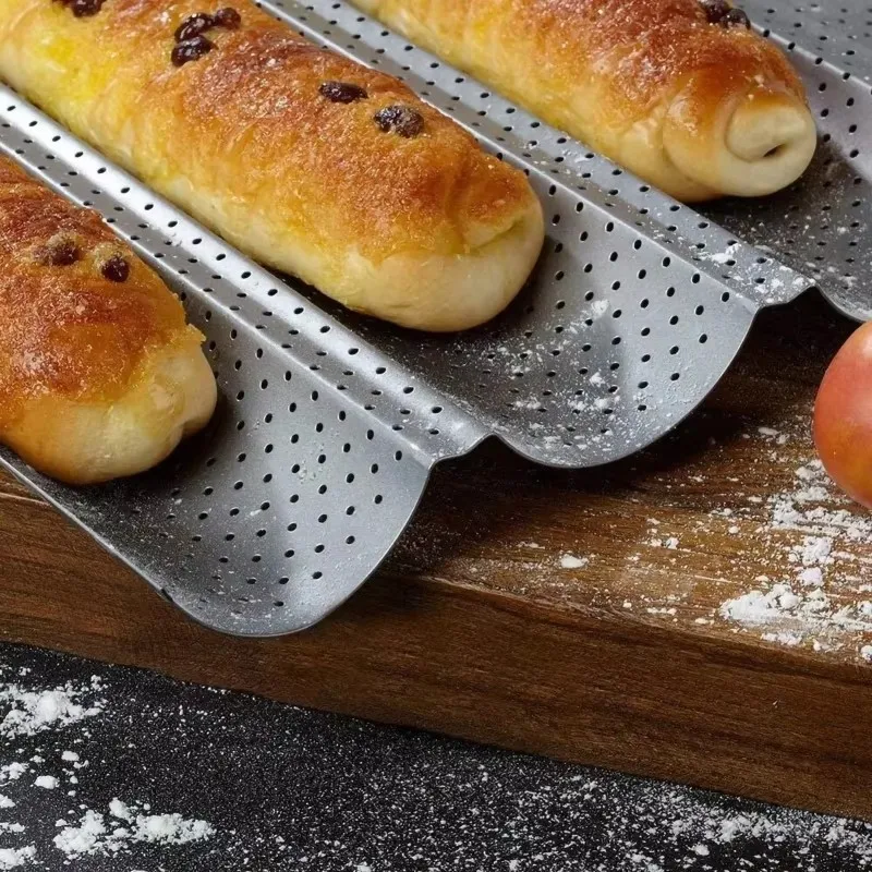 

Nonstick Perforated French Bread Baking Pan Carbon Steel Baguette Pan French Bread 4 Wave Loaves Loaf Bake Mold Kitchen Gadgets