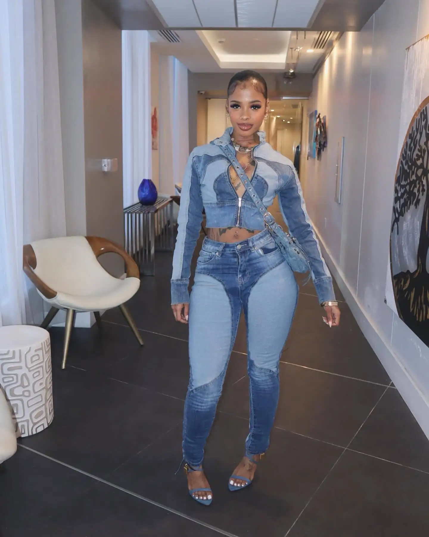 Sexy Denim Jackets Two Piece Sets Matching Outfits 2025 Y2K Streetwear Women Pencil Denim Jean Pants Winter Fall 2 Piece Sets view 3