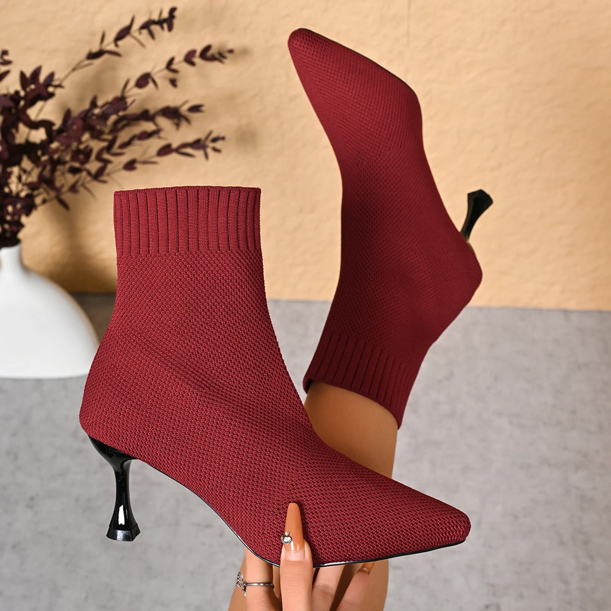 Luxury Women Boots Pointed Toe Slim High Heels Shoes Women Fashionable Elegant Short Boots Large Size Trend Leather Rubber Shoes