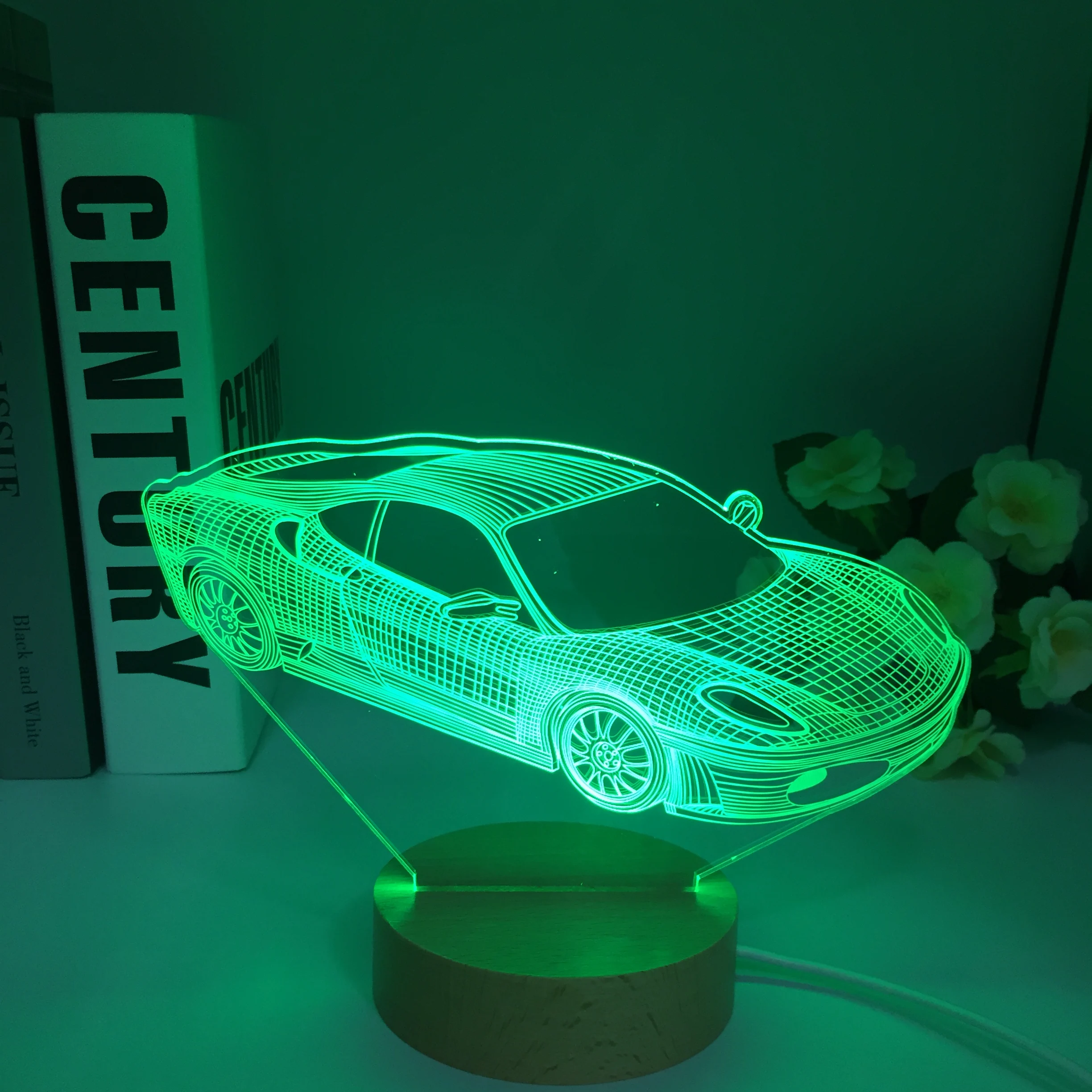 Racing Car 3d Illusion Led Night Light for Child Bedroom Decorative Wood Nightlight Unique Gift for Kids Room Wooden Desk Lamp