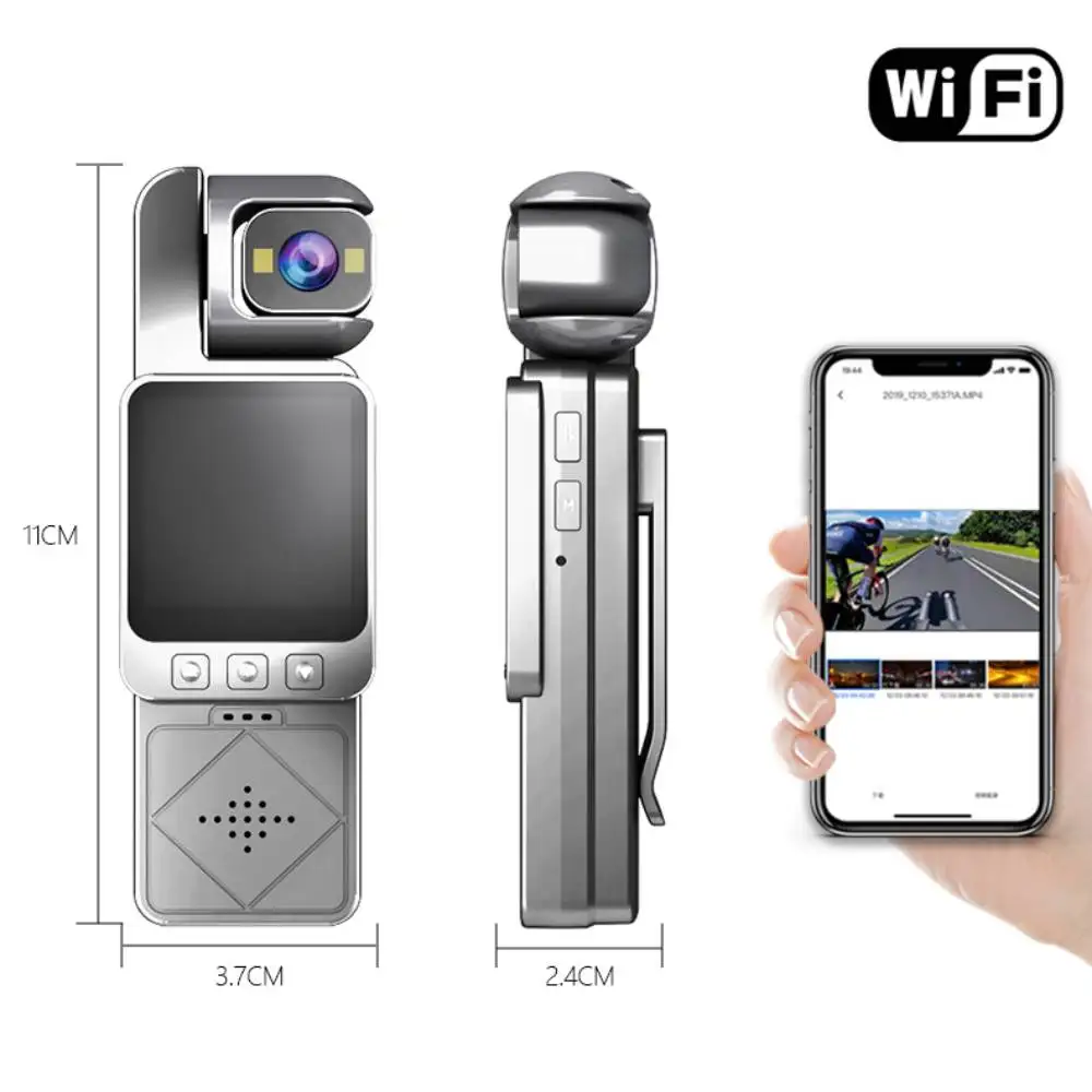 1080P HD كاميرات الحركة الصغيرة WIFI IP65 مقاومة للماء 360 °   عدسة دوارة رياضية مضادة للاهتزاز، مسجل فيديو لركوب الدراجات على الصدر