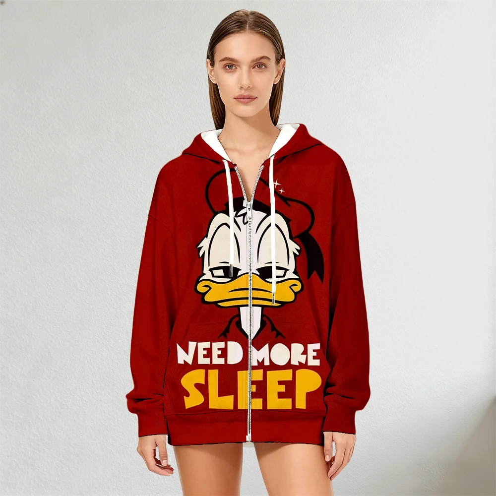 Sweat à capuche à manches longues pour femme, imprimé Donald Duck, fermeture éclair, mode Streetwear, décontracté, quotidien, extérieur, nouvelle collection automne hiver