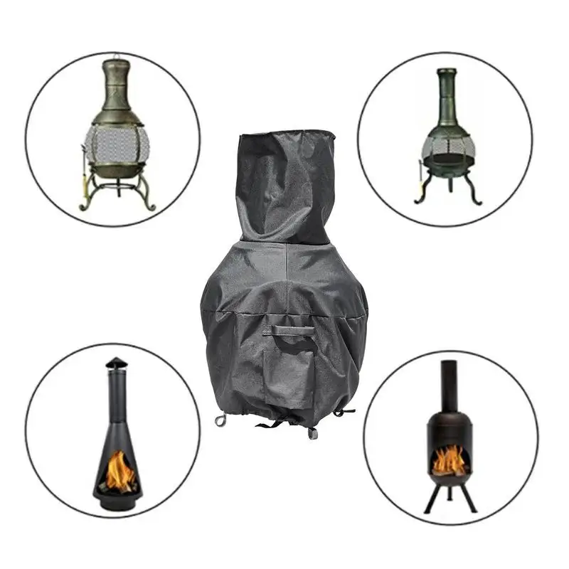 Fire Pit Cover 210D Waterproof Wood Burning Fire Stove Cover Outside Fireplace Covers With Drawstring Closure Dustproof shield