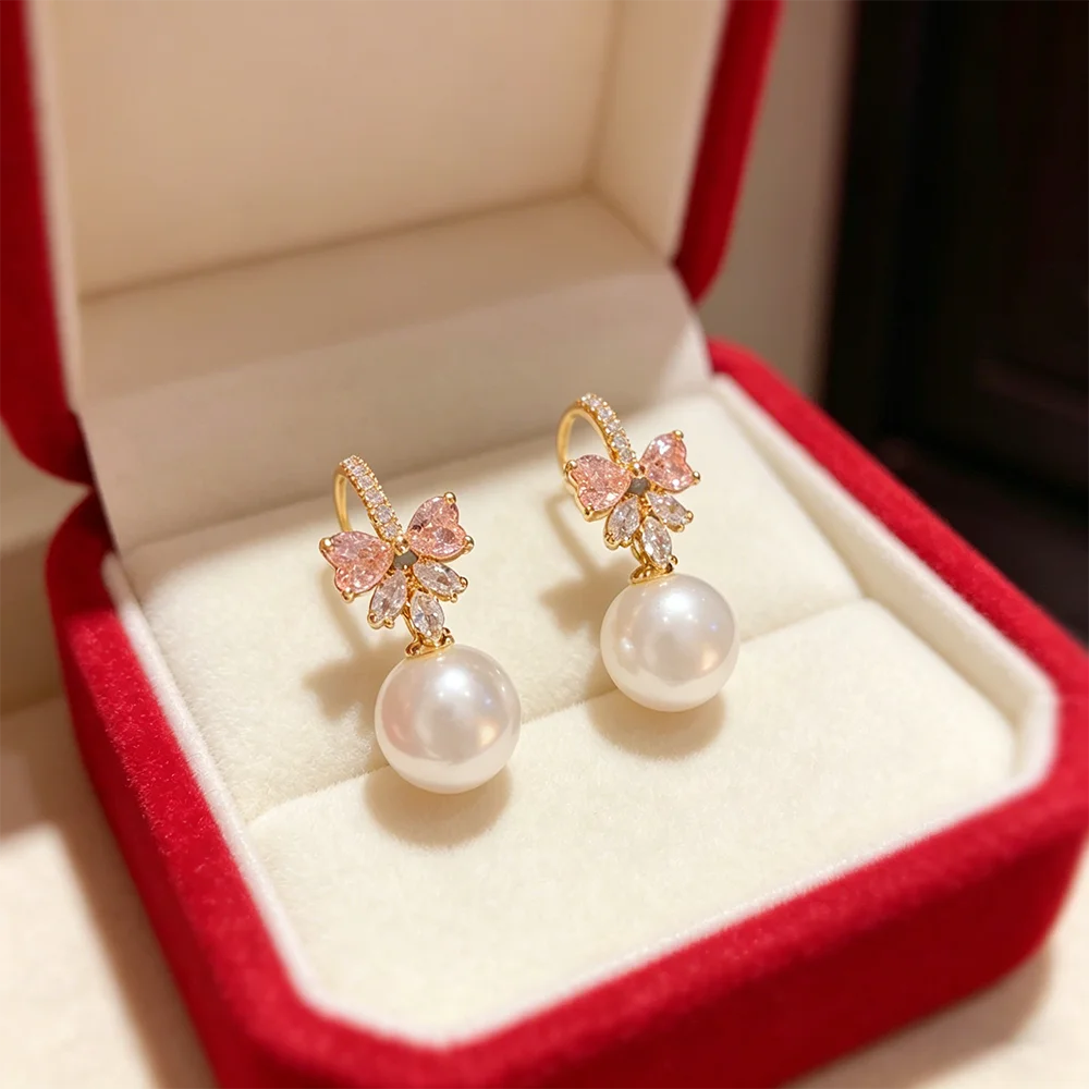 

Summer New Multi-Functional Zircon Butterfly Pearl Stud Earrings For Women Elegant Luxury Sensation Super Shiny Slimming Jewelry