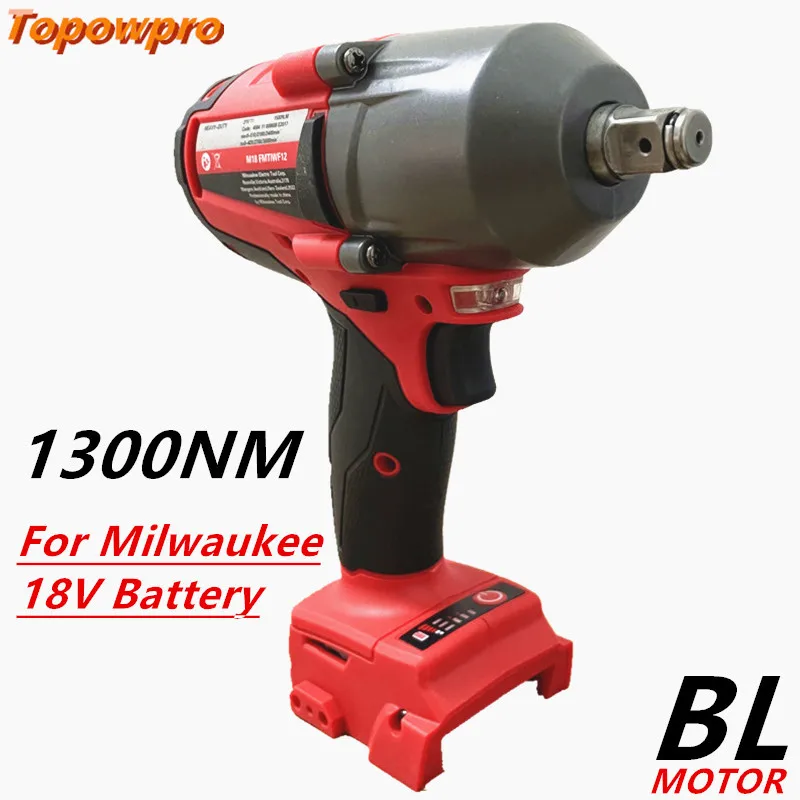 

Fit For Milwaukee 18V Battery 1300NM Large Torque Cordless Wrench Brushless Electric Impact Wrench Repair Power Tools Car Truck