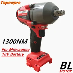 Llave de impacto eléctrica sin escobillas para coche y camión, herramientas eléctricas de reparación, llave inalámbrica de gran Torque, apta para Milwaukee, batería de 18V, 1300NM