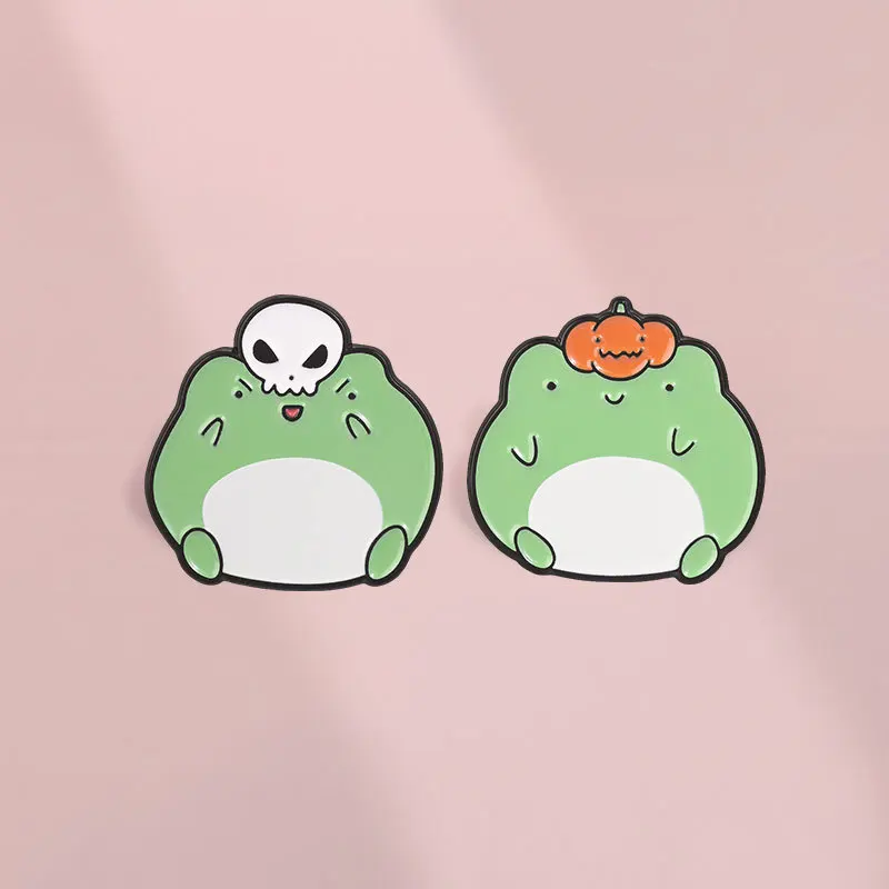 Halloween Cartoon Fat Frog Skull Pumpkin Head Brooch Casual Party Gift Metal Badge Pin DIY Clothing Bags Hat Scarf T-shirt Jeans