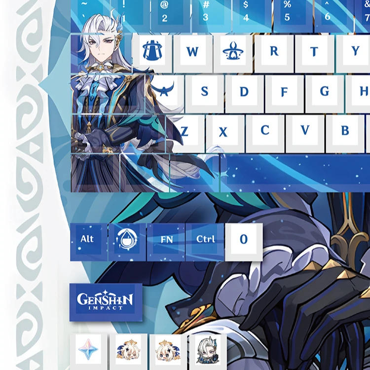 Genshin Impact Neuville Keycap Anime Five Side Sublimation Pbt Cherry Personality Dragon King 118 Keys Game Keycaps