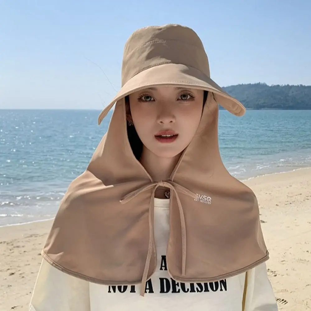 

Casual Wide Brim Shawl Fisherman Hat UV Anti Neck Protection Mountaineering Hat Ponytail Cap Visors Women Sun Hat Fishing