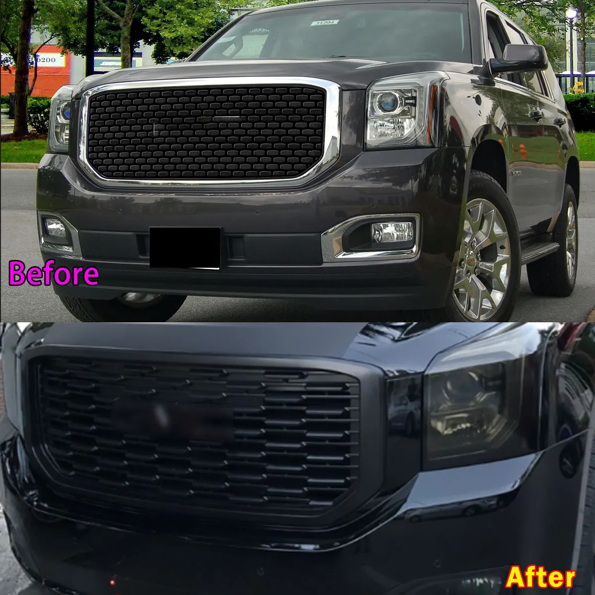 Denali Look Front Bumper Grille Grill Assembly for GMC Yukon/XL  2015 2016 2017 2018 2019 2020 Radiator Grill Mesh Black Chrome