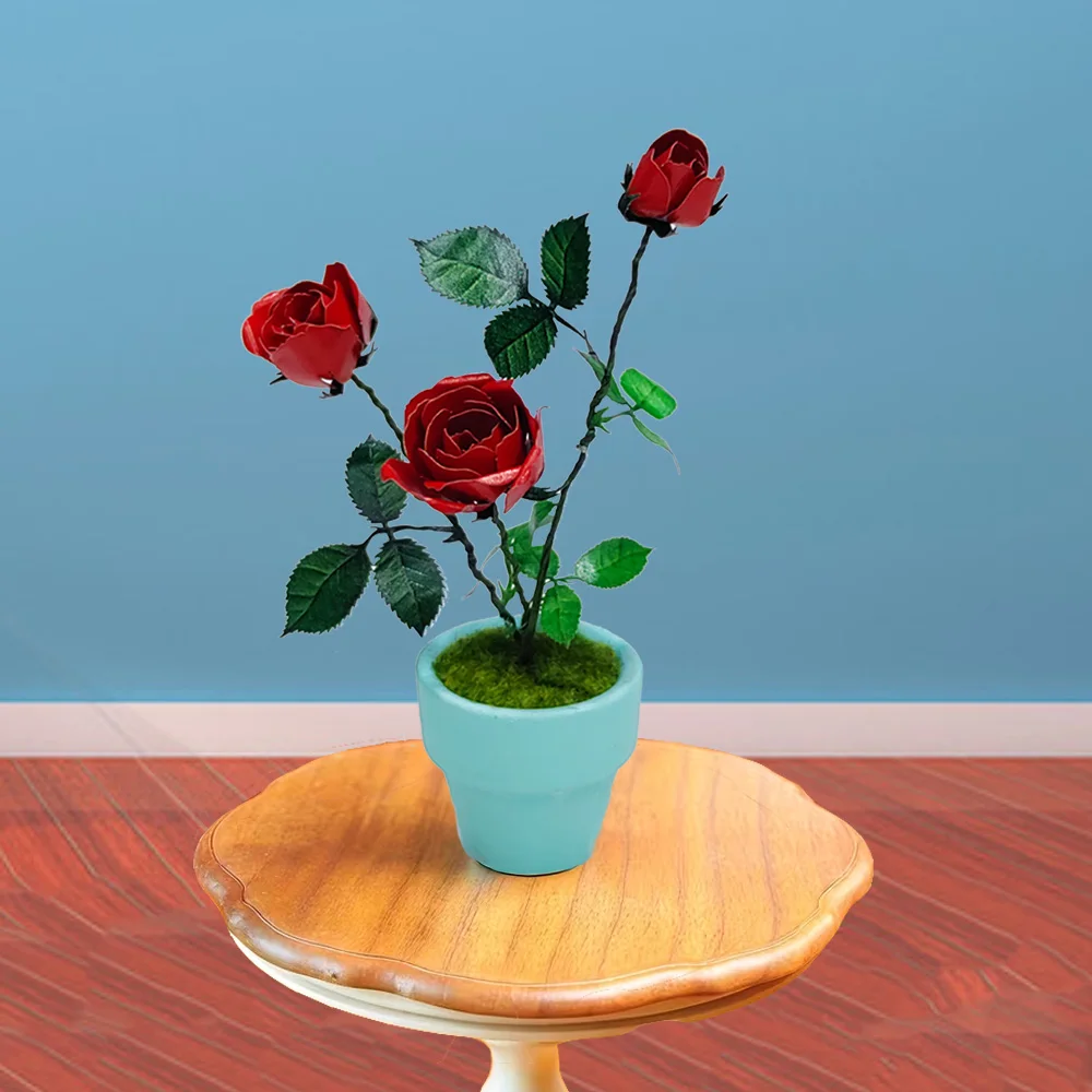 3D Metal Flower Plant Model Building Kit with Pot DIY Assembly Craft Creative Iron Flower Rose Lily Home Office Desk Decor Adult