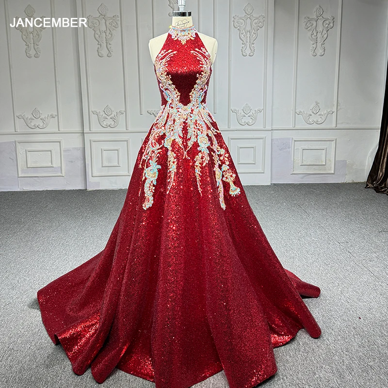 Vintage Embroidery Lace Applique Gold Prom Dresses Red Floral Quinceanera Dress 6759