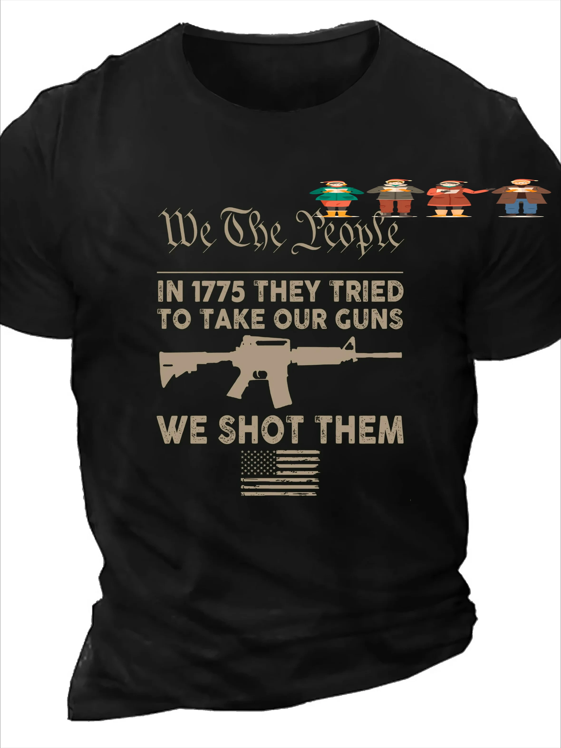 We The People 1776 Revolution Quote & Rifle Patriotic T-Shirt 100% Cotton O-Neck Short Sleeve Summer Casual Mens T-shirt